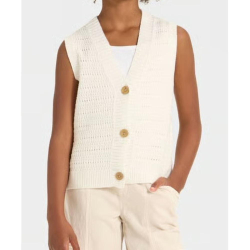 Girls White Cat & Jack Knitted Vest size XS 4/5 NWT cream